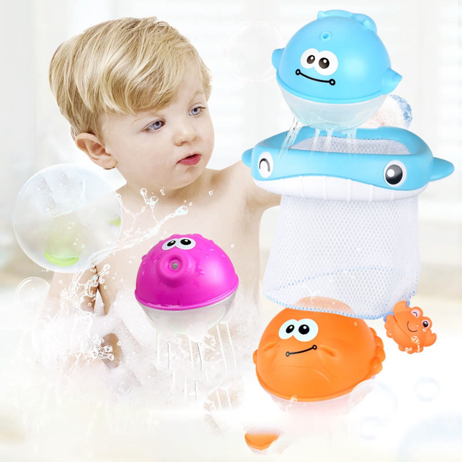 Baby-Badespielzeug, Lustiges Wasserspray, Schwimmendes Netzspielzeug für Kleinkinder, Körperkoordinationstraining Zum Baden, Hochwertiges Kunststoffmaterial