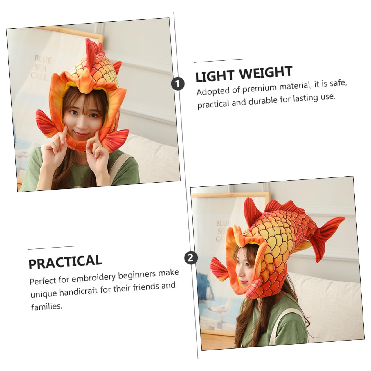 Cabilock Sombrero de Disfraz para Rojo Forma de Cabeza de Pez Divertido para Fiestas de Halloween y Juegos de Rol Gorra de Tela Cómoda y Cálida para Eventos y Celebraciones