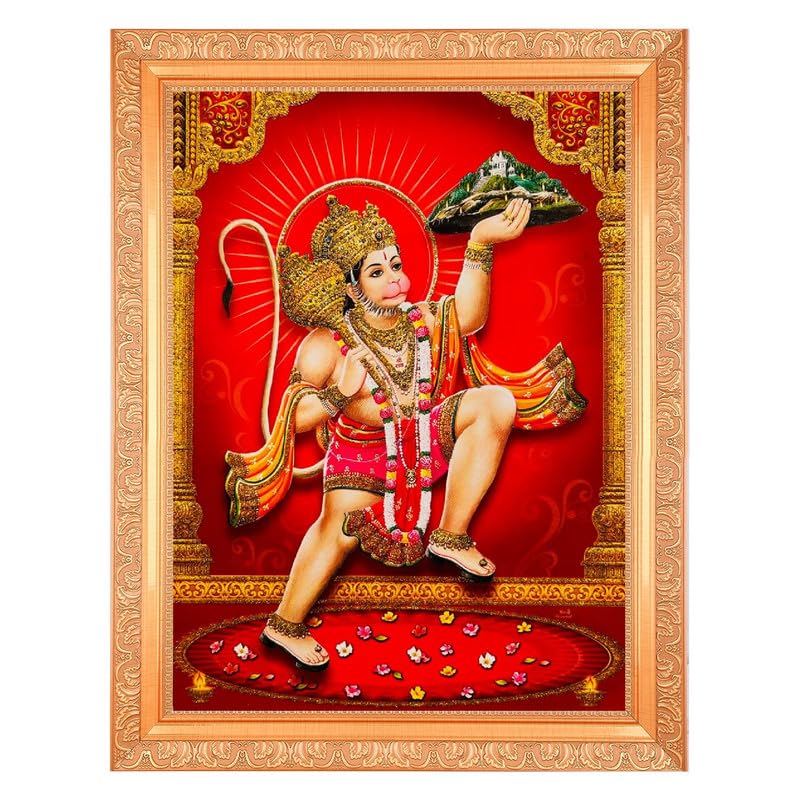 Hanumanji avec Parvat cadre doré pour embellir votre coin prière zen