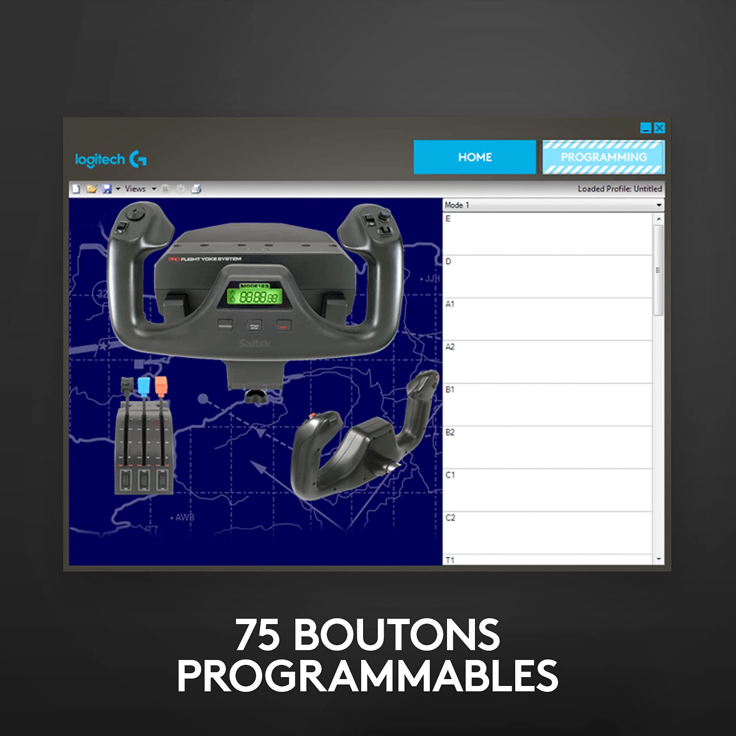 Logitech G Saitek Pro Flight Yoke Système De Manche Et Bloc, Commande des Gaz Incluses, 5 Axes, Gouvernail en Aciers Inoxydable, Arbre De Commandes De L'Aileron, USB - Noir