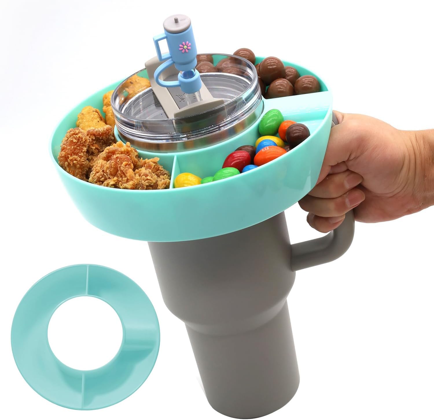 BananaHomeSnack Ring for Stanley Cup 40 oz with Handle, Snack Container Reusable Tumbler Accessories Portable Snack Bowl Snack Platters for Stanley Quencher Adventure (Lake Blue)