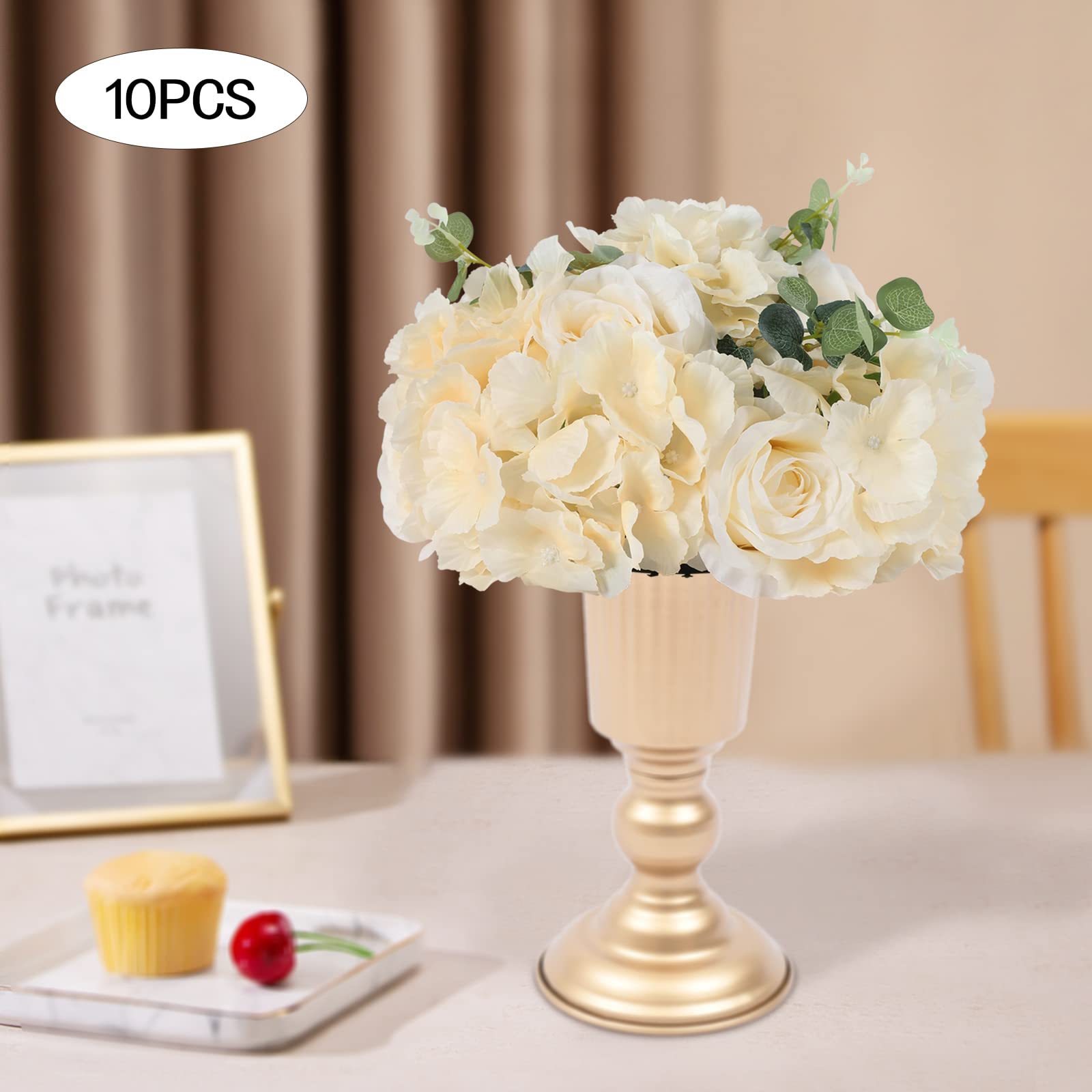 Blumenkugel, 10pcs Künstliche Blumenstrauß mit Sockel Blumenkugeln für Hochzeit Partei Tischaufsätze Blumenarrangement Heim Küche Dekor, Champagner