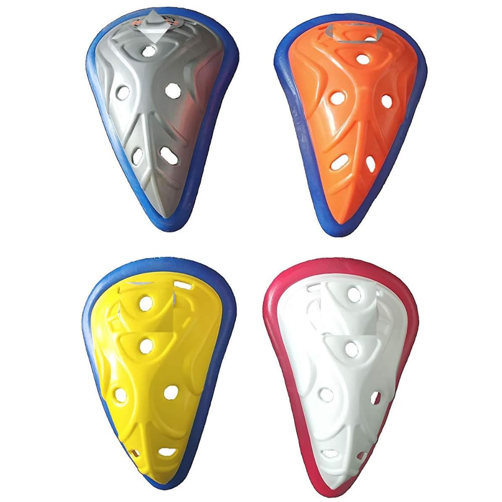 Sujata Sports Abdominal Guard (Extremely Soft Outer Rubber) - Blue, Orange, White, Yellow | Pack of 4, Men’s Groin Protector, Cricket Safety Gear