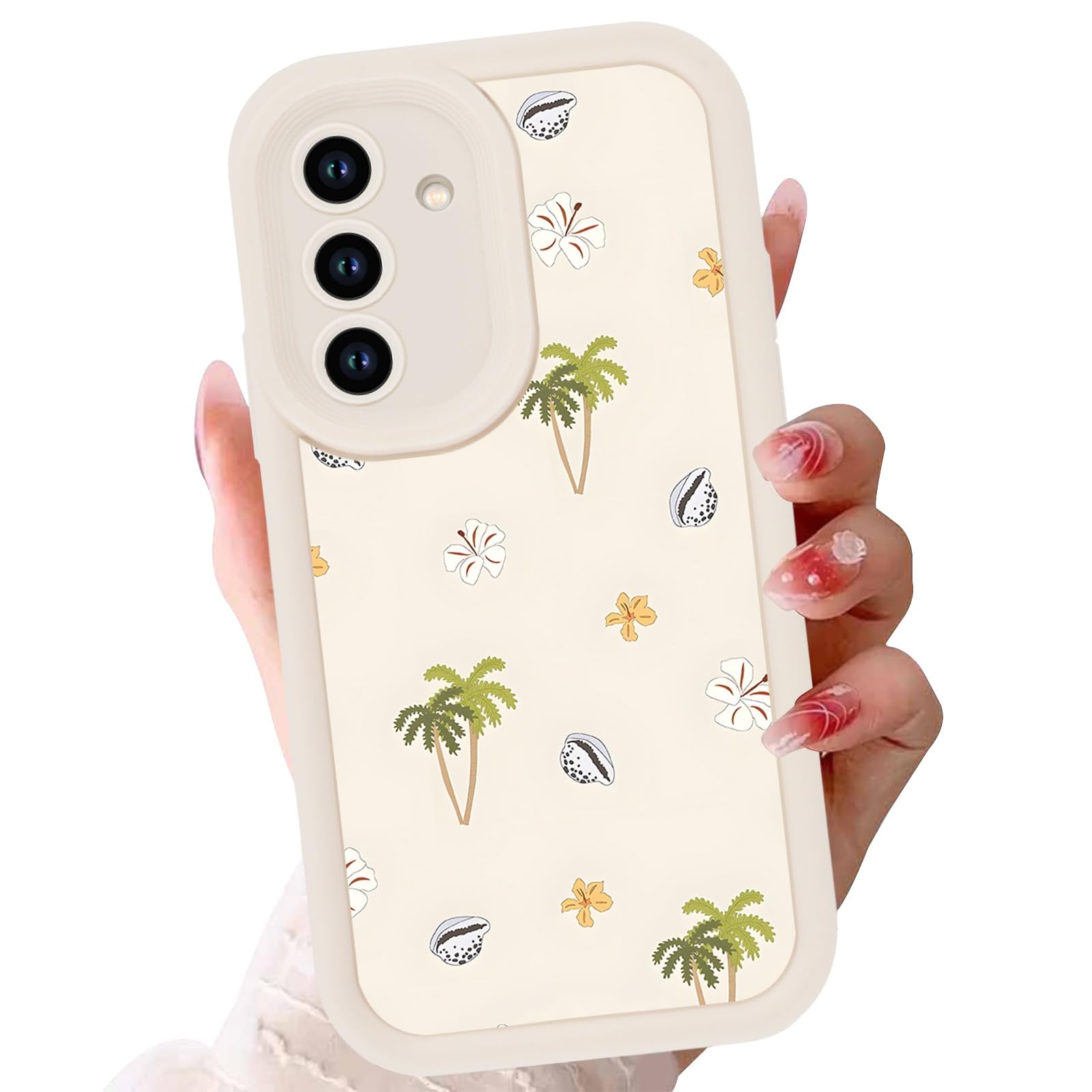 Zrutru Aesthetic Beach Phone Case for Samsung Galaxy S24 5G Summer Fashion Slim Thin Soft Silicone Shockproof Phone Cover,Coconut Palm Tree Cover for