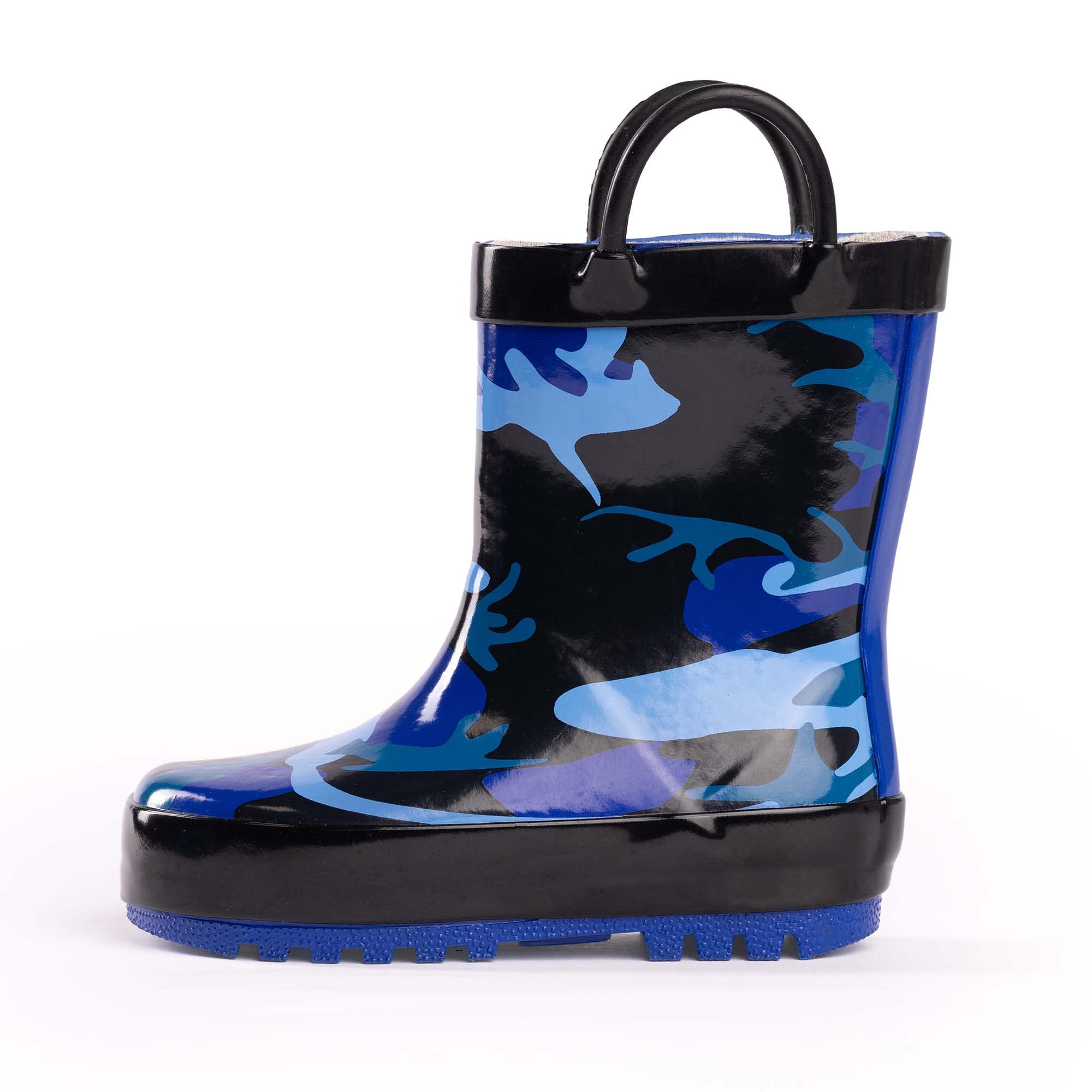 NORTY Rubber Rain Boots for Kids - Waterproof Rubber Boots Boys and Girls Solid & Printed Rainboots for Toddlers and Kids - Camouflage Blue & Black