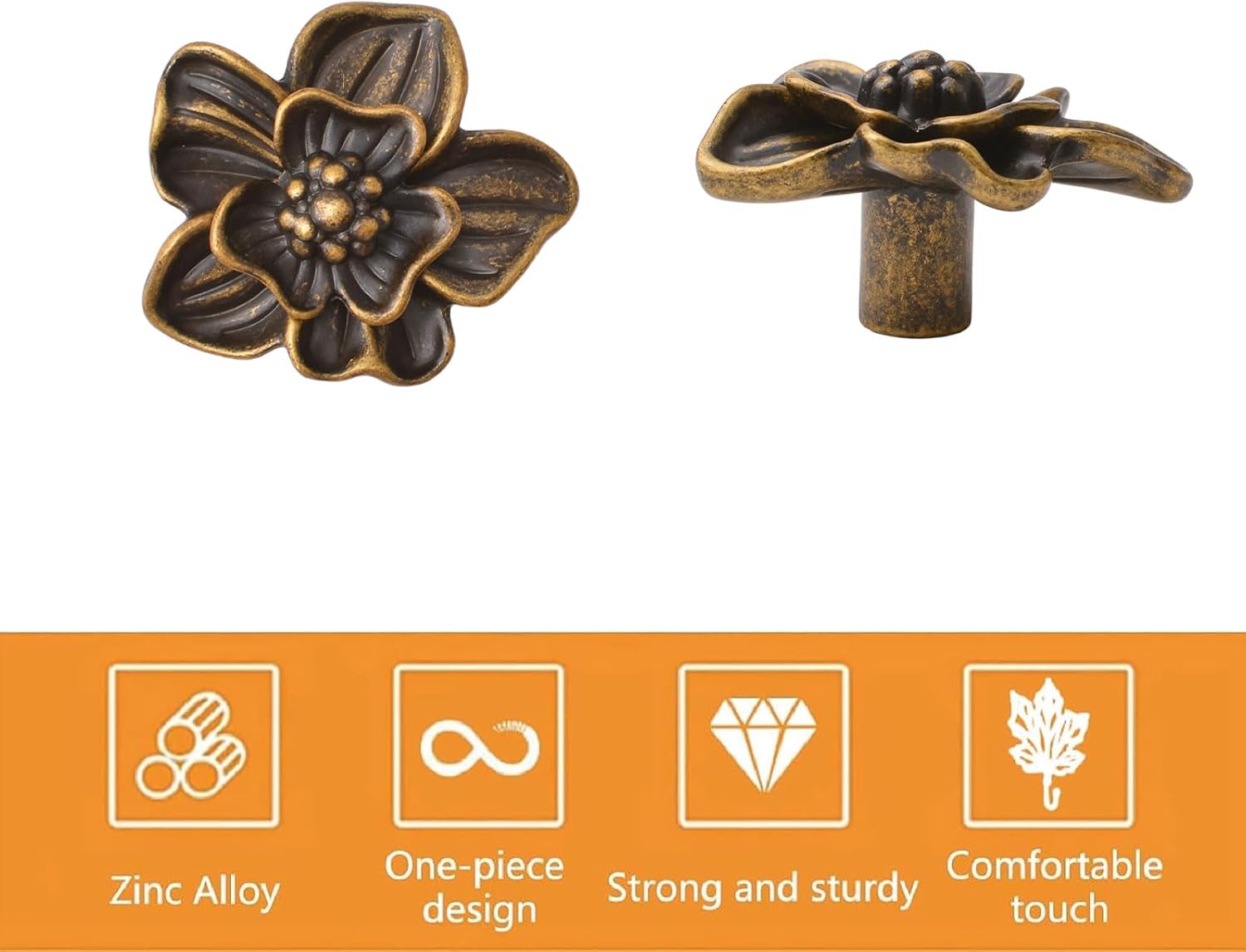 MOROBOR 6pcs Solid Brass Knobs Flower Shape Dresser Knobs Petal Drawer Knobs Creative Single Hole Zinc Alloy Pulls for Cabinet Dresser Door Drawer Pulls (Bronze)