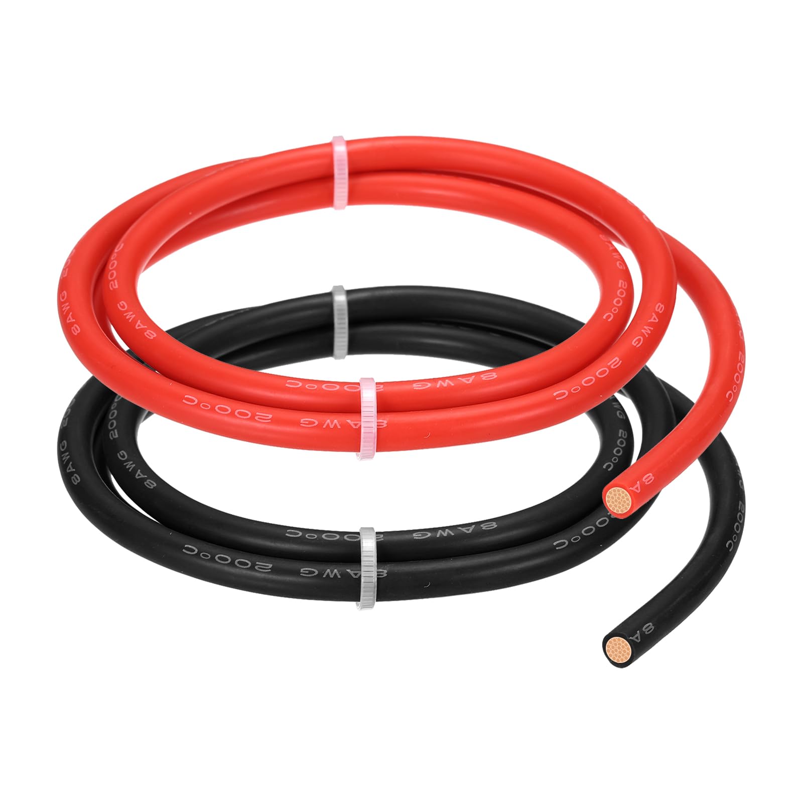 sourcing map 2pcs 8 AWG Silicone Electrical Wire, 8 Gauge 0.9m/3ft Electrical Wires, 600V 200C Tinned Copper Stranded High Temp Battery Wire for Automotive, Motor, RV Inverter - Red & Black