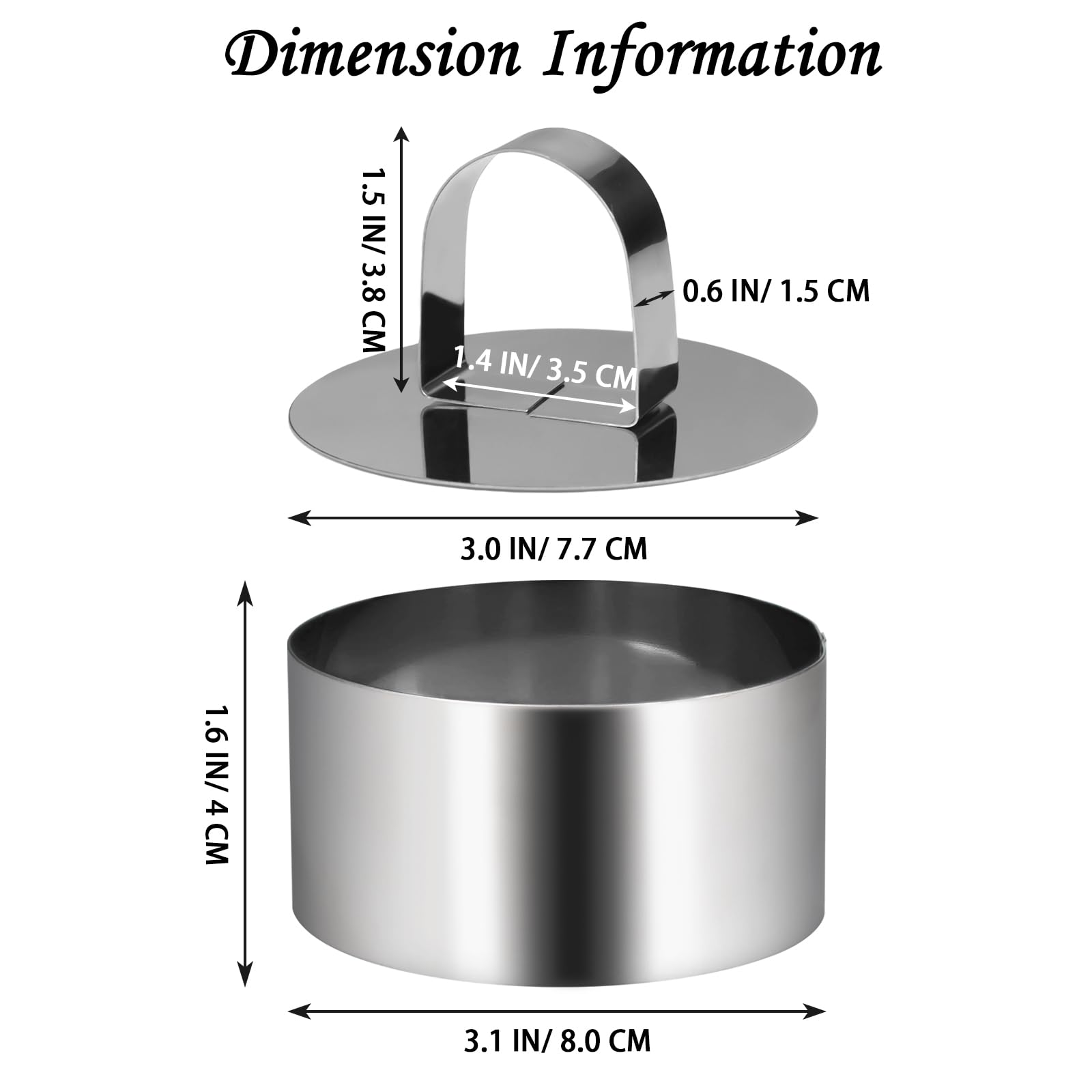 4 anillos redondos para tartas, moldes de acero inoxidable para mousse y pastelería, anillos de cocina de alimentos con empujador para cocinar bollos, huevos, mousse de pastelería, postres, 2