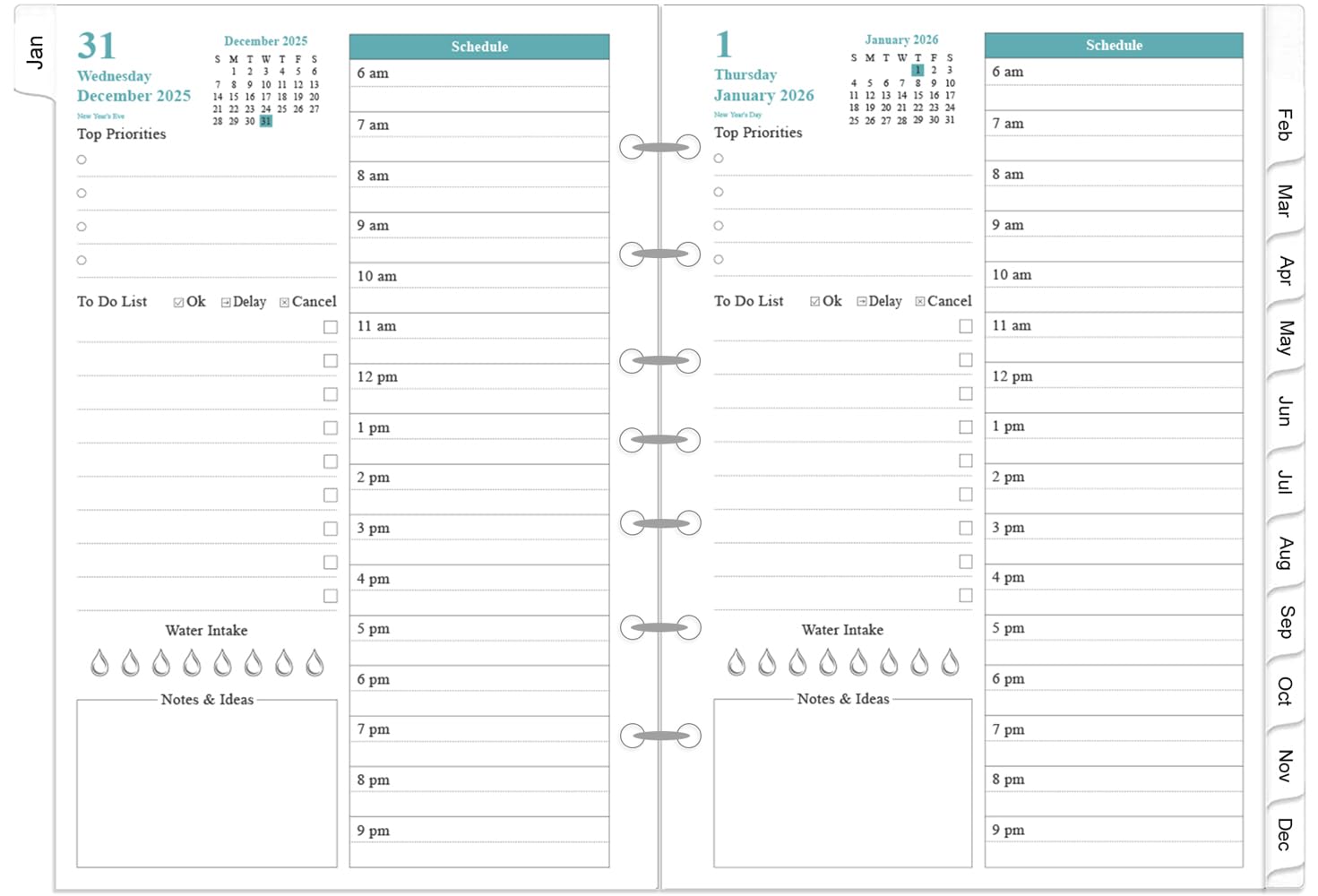 2026 Planner Refills - One Page Per Day Daily & Monthly Planner, January 2026-December 2026, 7-Hole Punched,Prioritized, To-Do List, Notes, Appointment Schedule, Desk Size 4, 5.8" x 8.3"