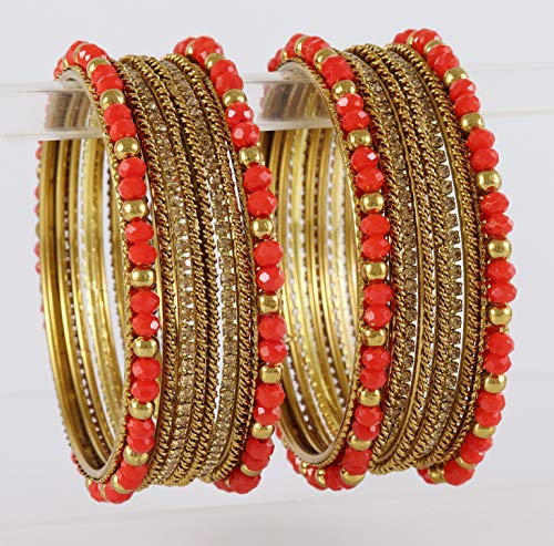 Image of NMII Metal with Zircon Gemstone, Pearls and Beads Studded Glossy Finished Bangle Set For Women and Girls