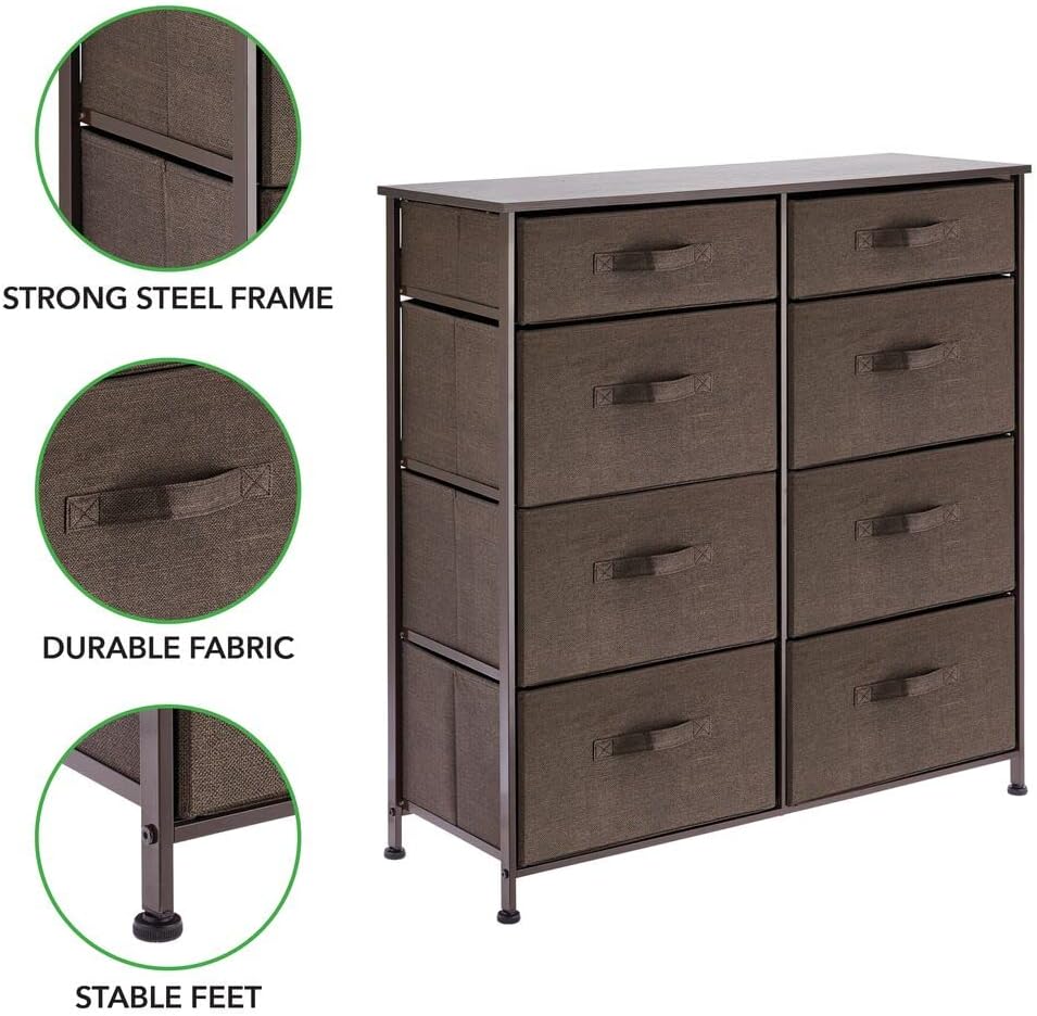 Amazing 🔥 mDesign Storage Dresser Furniture, Tall Chest Tower Organizer for Bedroom, Hallway, Entryway, Kid Room, Nursery, Closet Organization, 8 Fabric Drawer for Clothes, Sturdy Steel Frame - Espresso Brown
