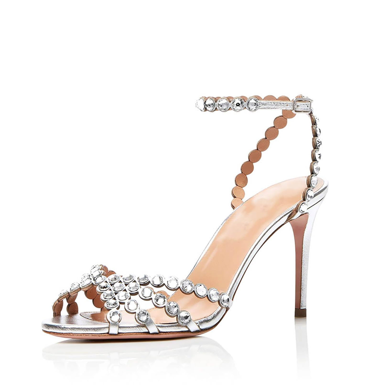 Genérico Mujer Tacón Alto Zapatos De Boda con Tiras Tacón De Aguja Zapatos De Fiesta O Baile Puntera Abierta Descubierto Sandalias De Verano con Strass