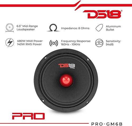 Miniatura 2 de DS18 2 altavoces PRO-GM8B de 8 pulgadas, rango medio, bala de aluminio roja, 580 W máximo, 190 W RMS, 8 ohmios, altavoces de puerta de audio de alta