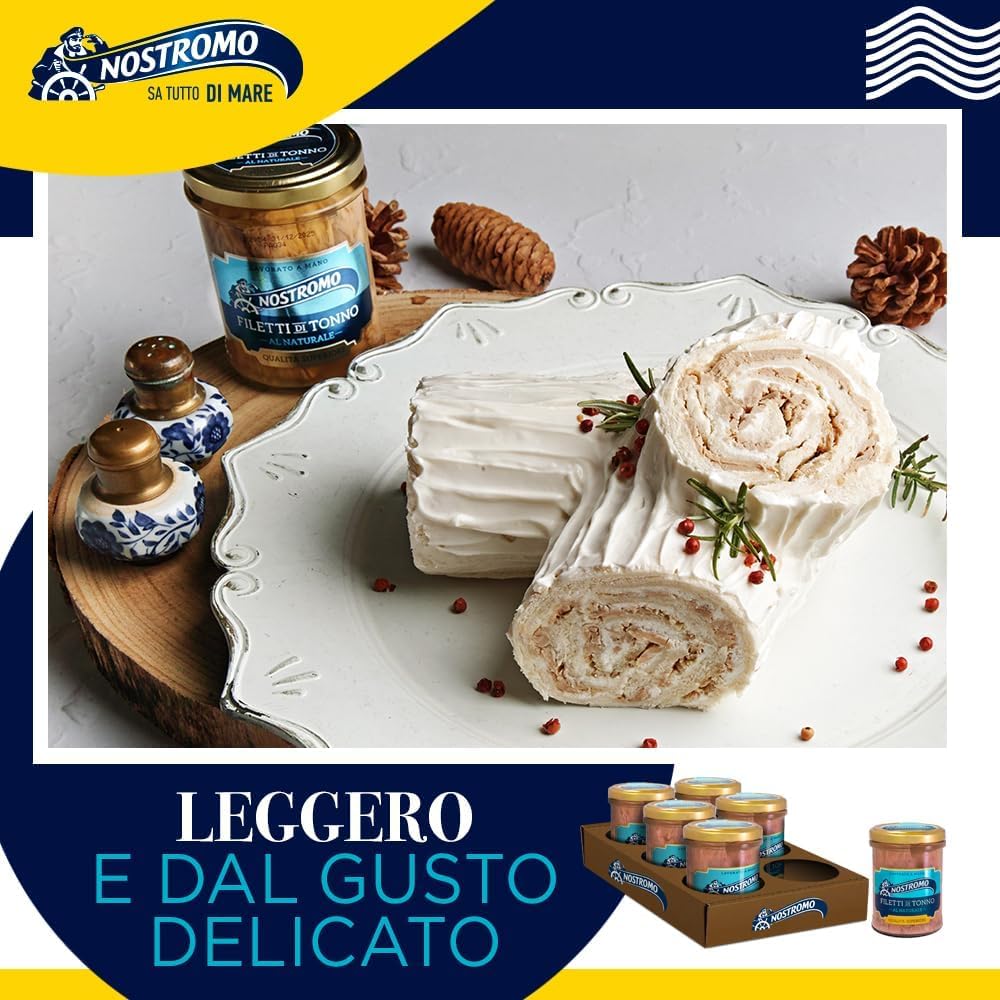 Nostromo - Filets de thon naturels - 6 bocaux de 180 g - Qualité supérieure - Fabriqué à la main - Source d'Omega 3 + Italian Gourmet polpa - 400 g