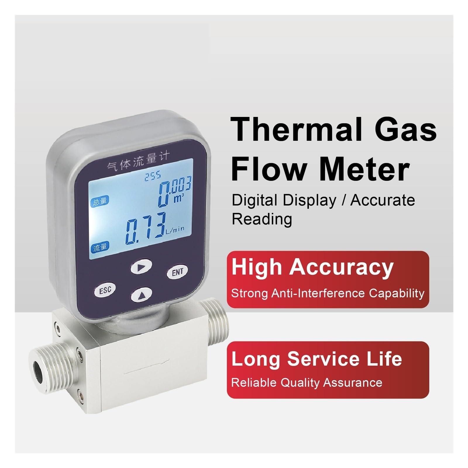 Medidor de flujo de gas térmico G3/8 macho DN10, sensor de flujo for aire, oxígeno, nitrógeno, argón, salida RS485 Garantizar la estabilidad(Air-0.5-50L-min)