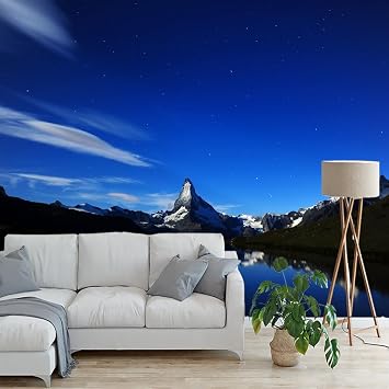 Snow Mountain Landscape Removable Large 3D Wall Murals, Lake Reflection Living Room Peel and Stick Self Adhesive Wallpapers,for Bedroom Dining Room Home Decor Office,144" W x 100" H-PVC