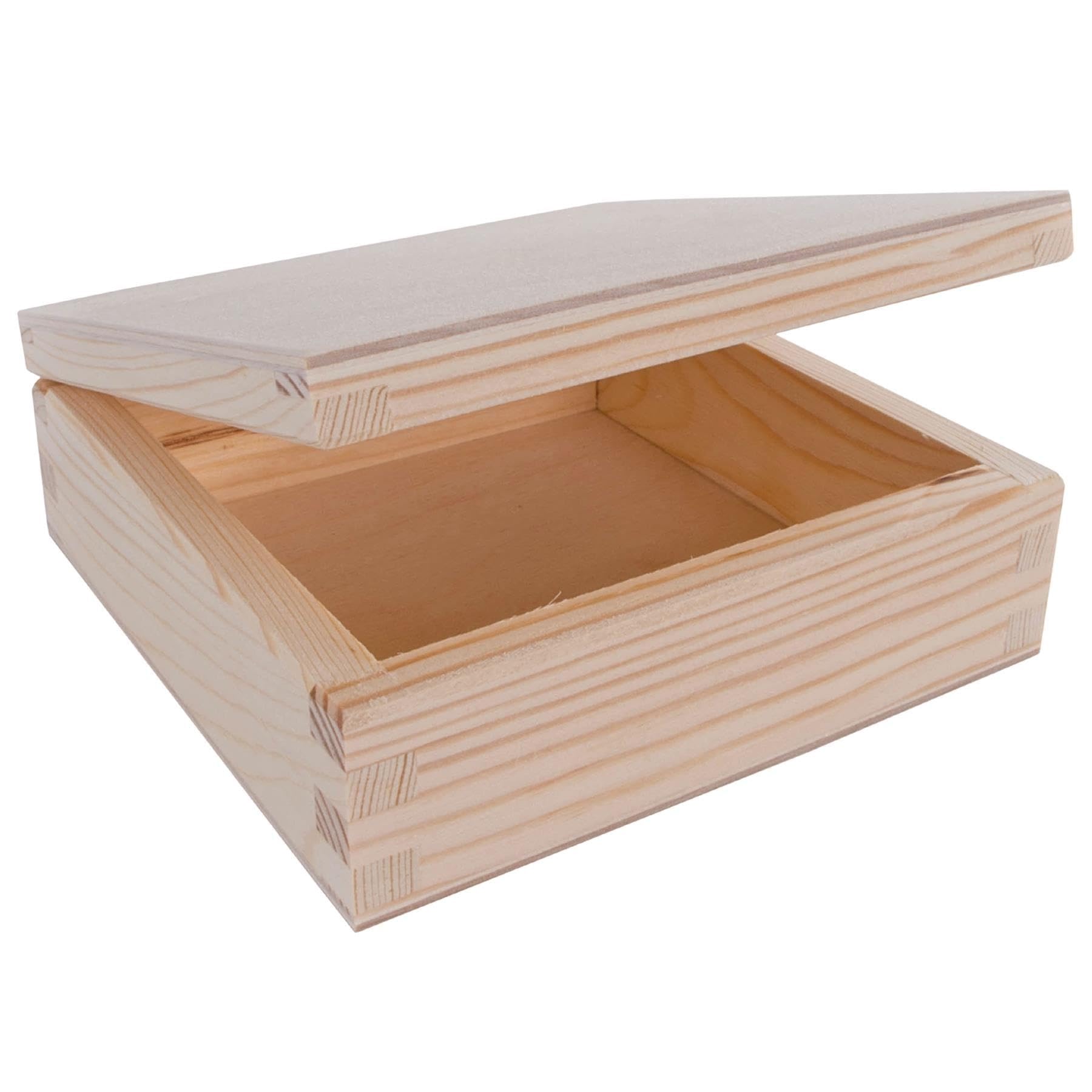 Amazon.co.jp: 蝶番付きの蓋付きの小さな四角い木製ボックス | 14 x 14