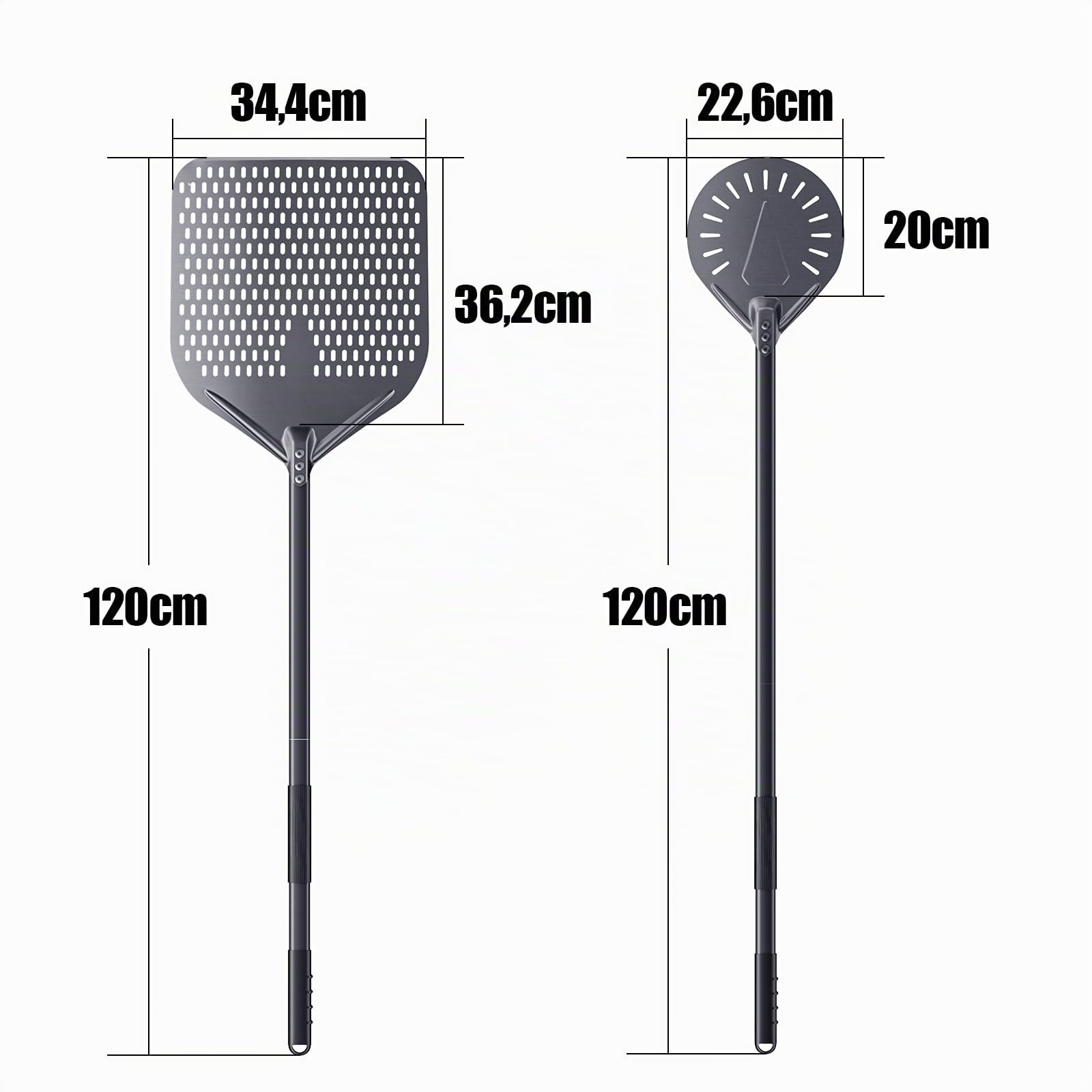 34CM & 23CM Pala per Pizza Forata Professionale in Alluminio Anodizzato Duro Pizza Paletta 120CM