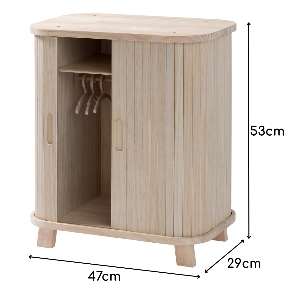 howa Armadio per bambole in legno Grace – Mobili per bambole con porta scorrevole, asta appendiabiti, mensola e 3 grucce 2670