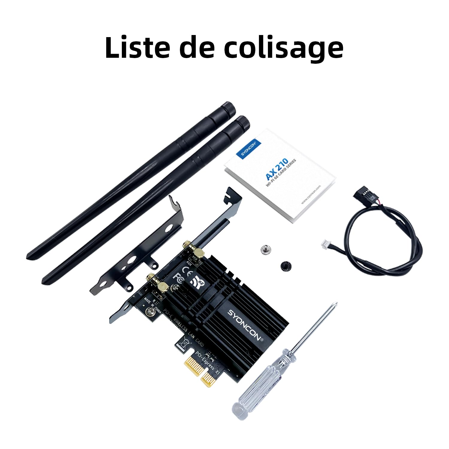Carte WiFi PCIe AXE5400 Chipset Intel AX210 WiFi 6E avec Bluetooth 5.3 Tri-Bandes (6GHz/5GHz/2.4GHz) 5374Mbps PCI Express Carte réseau sans Fil Carte WiFi pour PC Windows 10/11 (Noir)