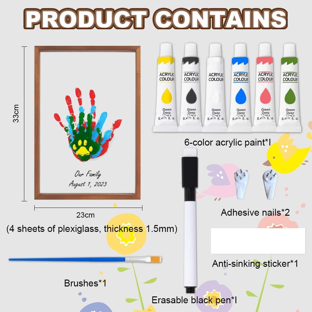 Set Impronte Mani E Piedi Per Bambini - 5 Posti, Colori Atossici E Lavabili, Cornice In Legno