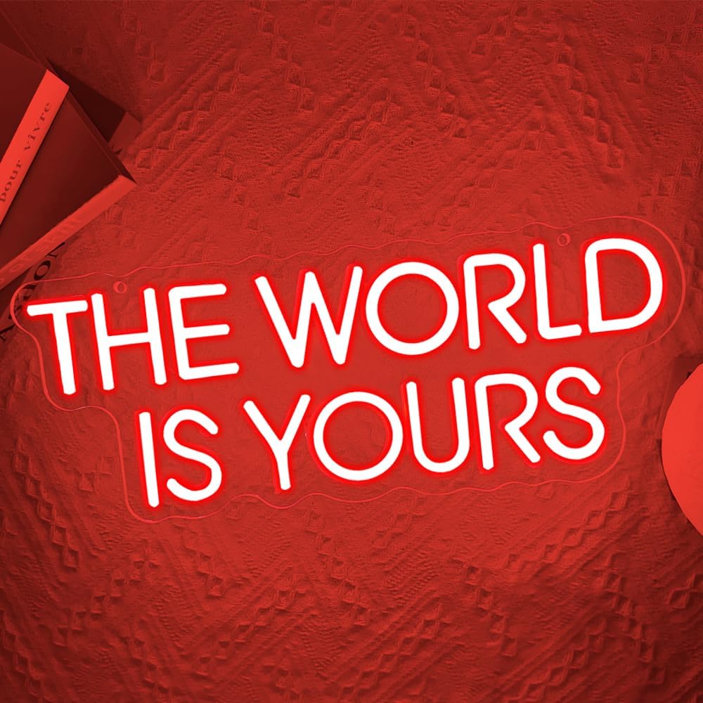 The World is Yours Neon Sign,Red Dimmable LED Light Signs for Wall Art Decor,Backdrop for Cinema Bedroom Club Party Man Cave,Gift for Boys Teen Men USB Powered(14.2"*5.5") - Image 2