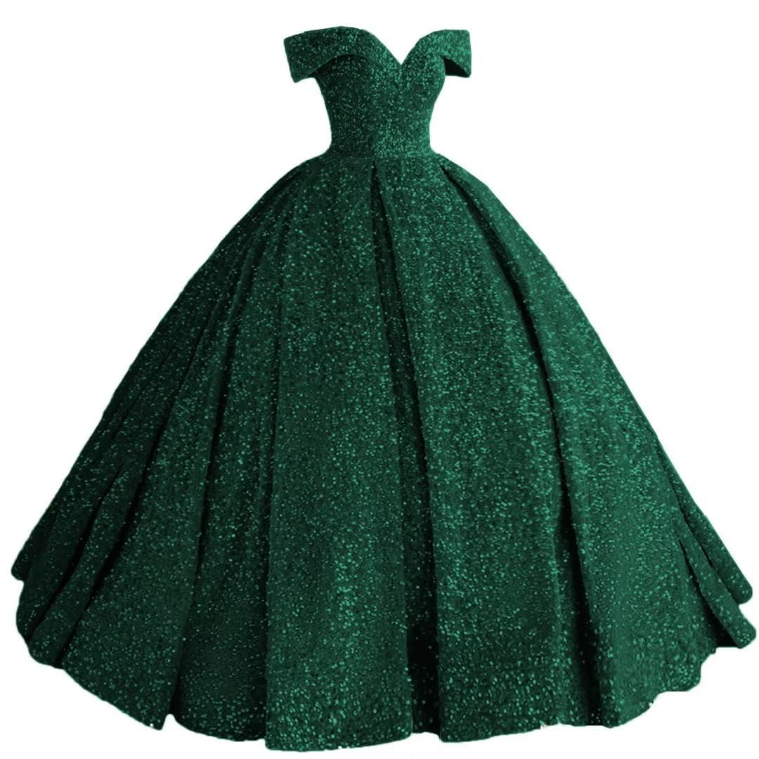 YIANN Off Shoulder Quinceanera Dresses 2025 for Women Sparkly Sequin Ball Gown Sweet 16 Prom Dress Emerald Green UK24