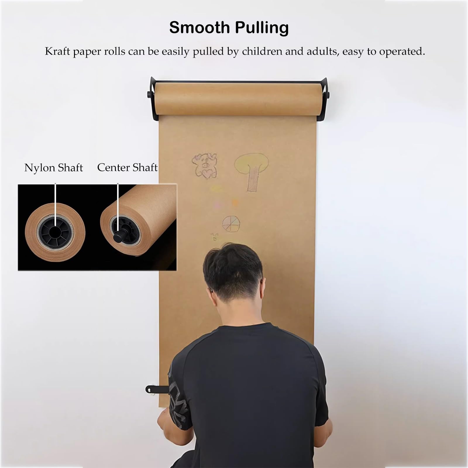 Distributeur De Papier Kraft Robuste (37/67/97/127 Cm) pour Salles De Classe, Rouleau Suspendu avec Coupe-Papier Intégré, Noir, Largeur 67 Cm.