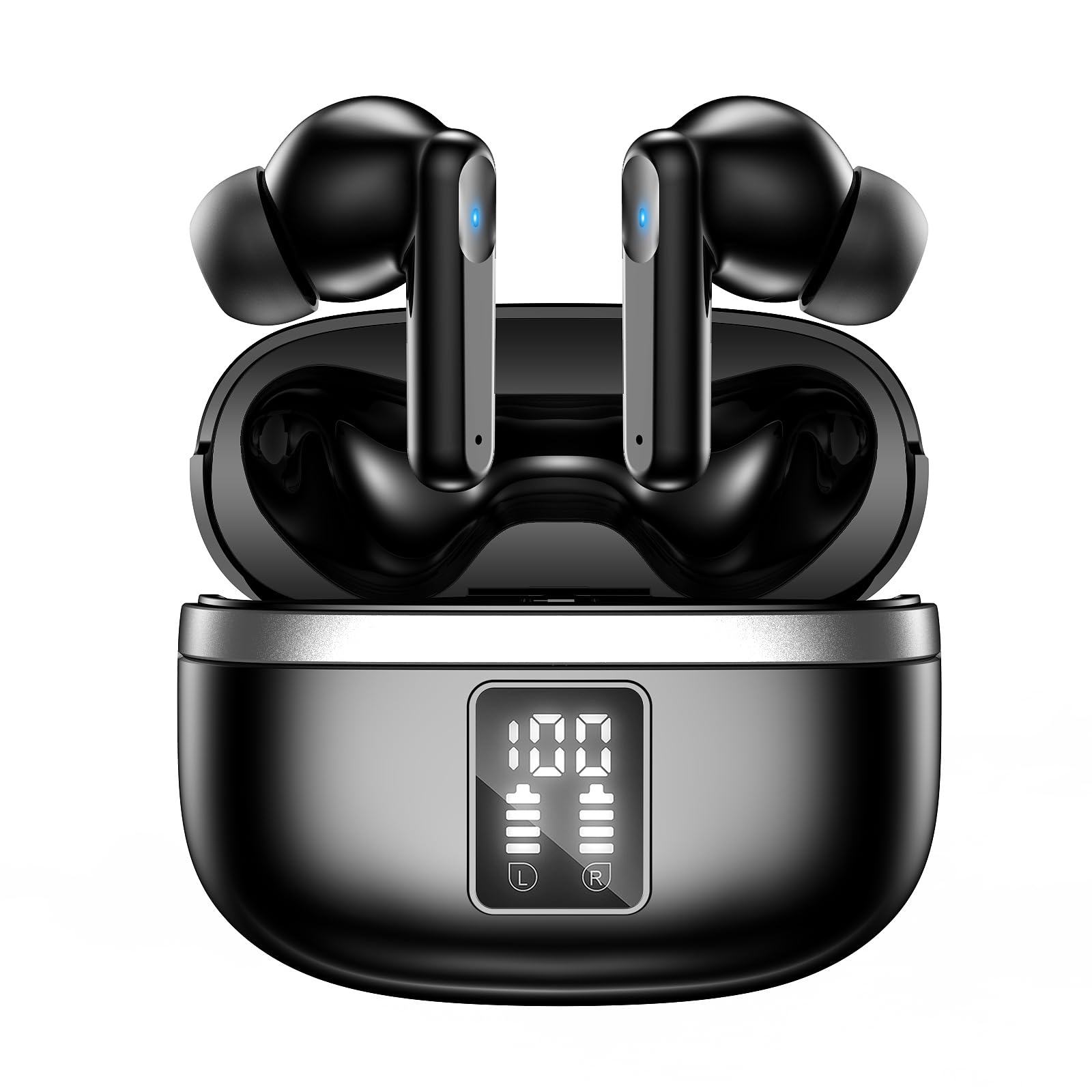 Ecouteurs Bluetooth sans Fil, Écouteurs sans Fil Bluetooth 5.3, 4 Micro ENC Anti Bruit, Basses Puissantes, 60H de Lecture, étanchéité IPX7, Oreillette pour iphone Android (Noir Profond)