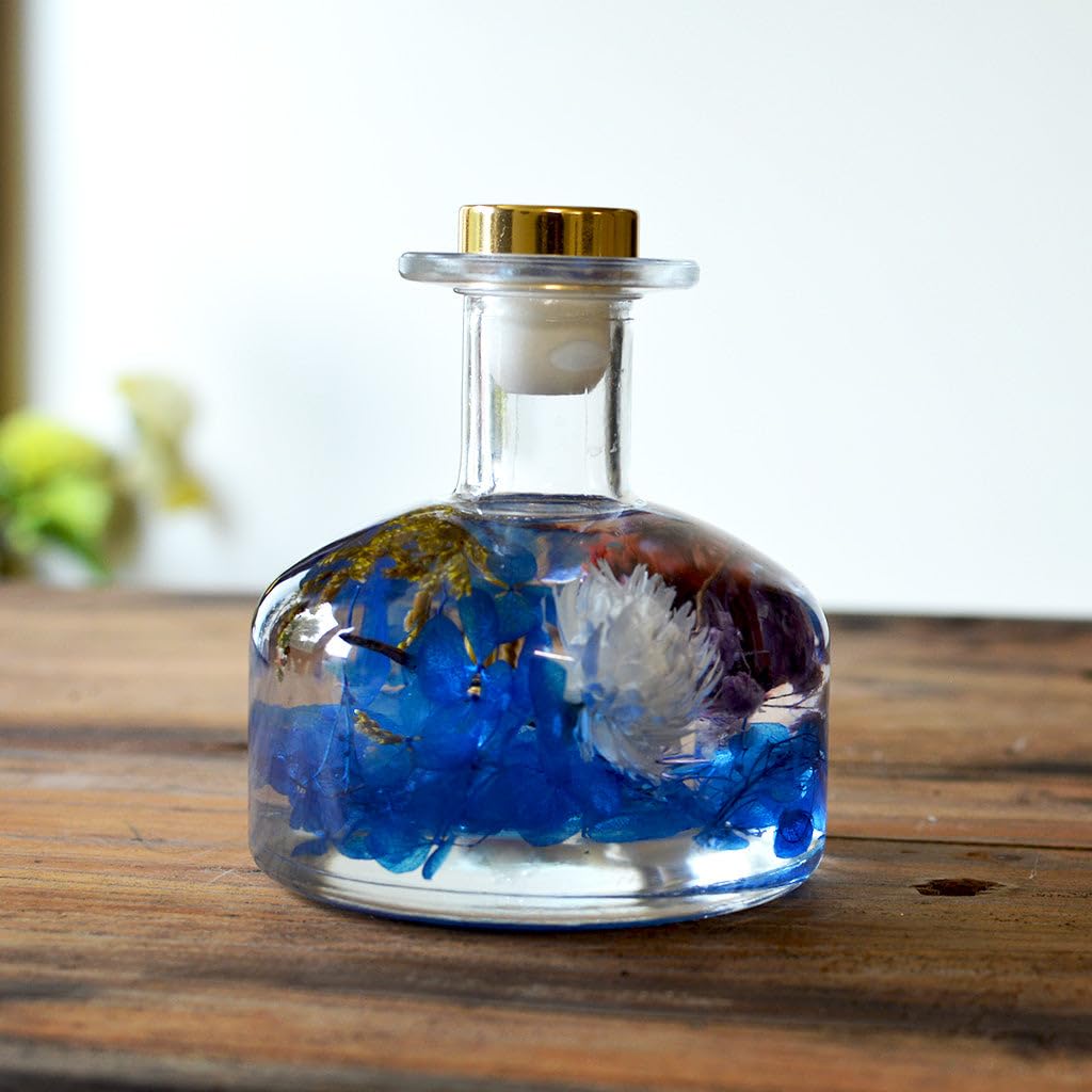 myBageecha- Gurgling Creek Preserved Flower Tabletop Natural Long Lasting Beautiful Real Flower Home Interior Decor Desk Mini Garden Decoration Herbarium Eco-Friendly Gift Glass Blue 12 cm x 9 cm-image-20