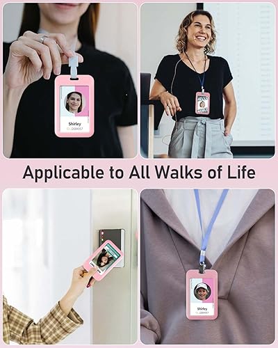 Miniatura 5 de Uniclife - Paquete de 3 portatarjetas de identificación deslizante vertical de plástico duro rosa con frente transparente, para identificaciones de