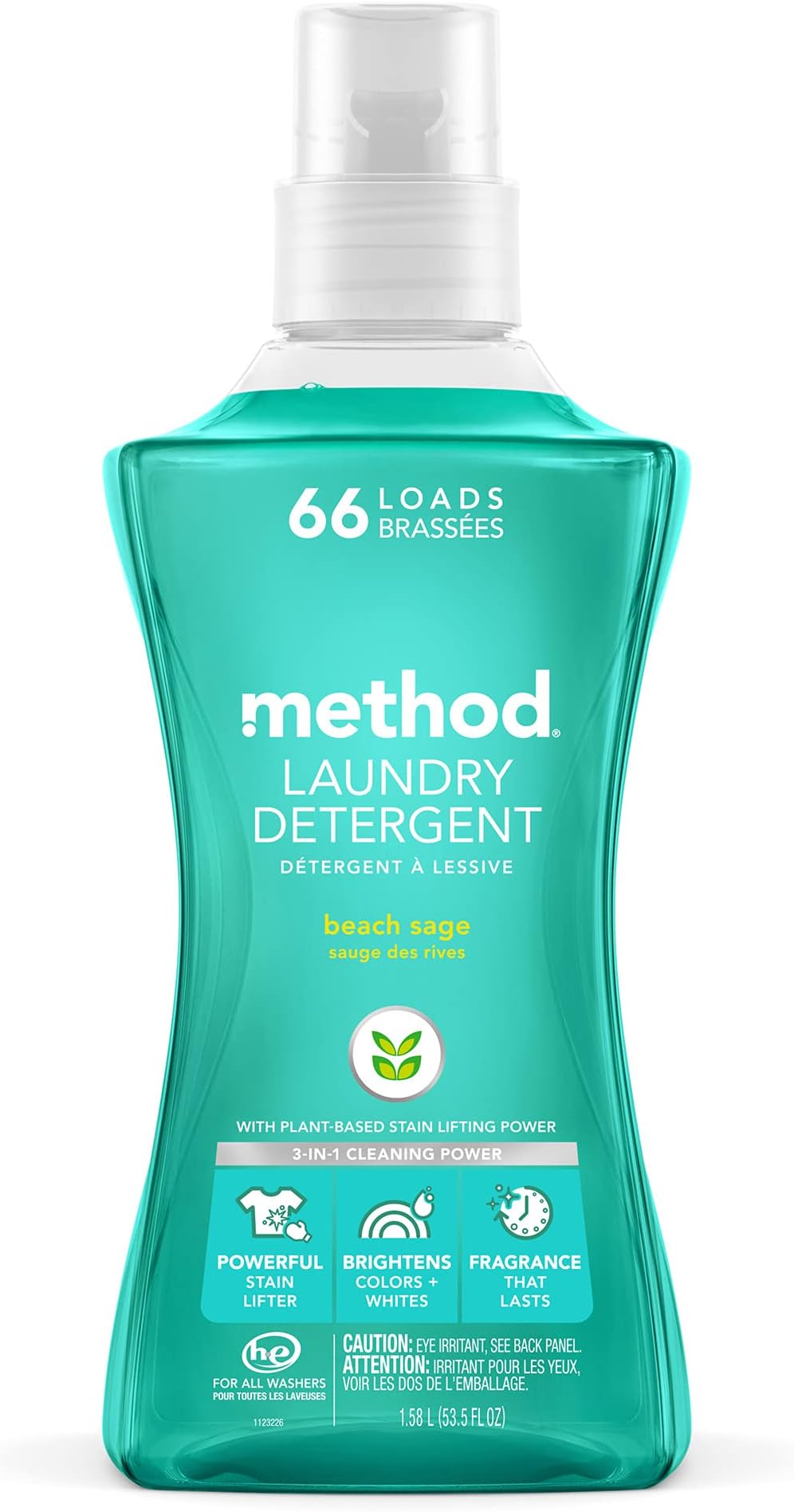 Method Laundry Detergent, Beach Sage, 53.5 Ounces, 66 Loads, 1 pack, Packaging May Vary