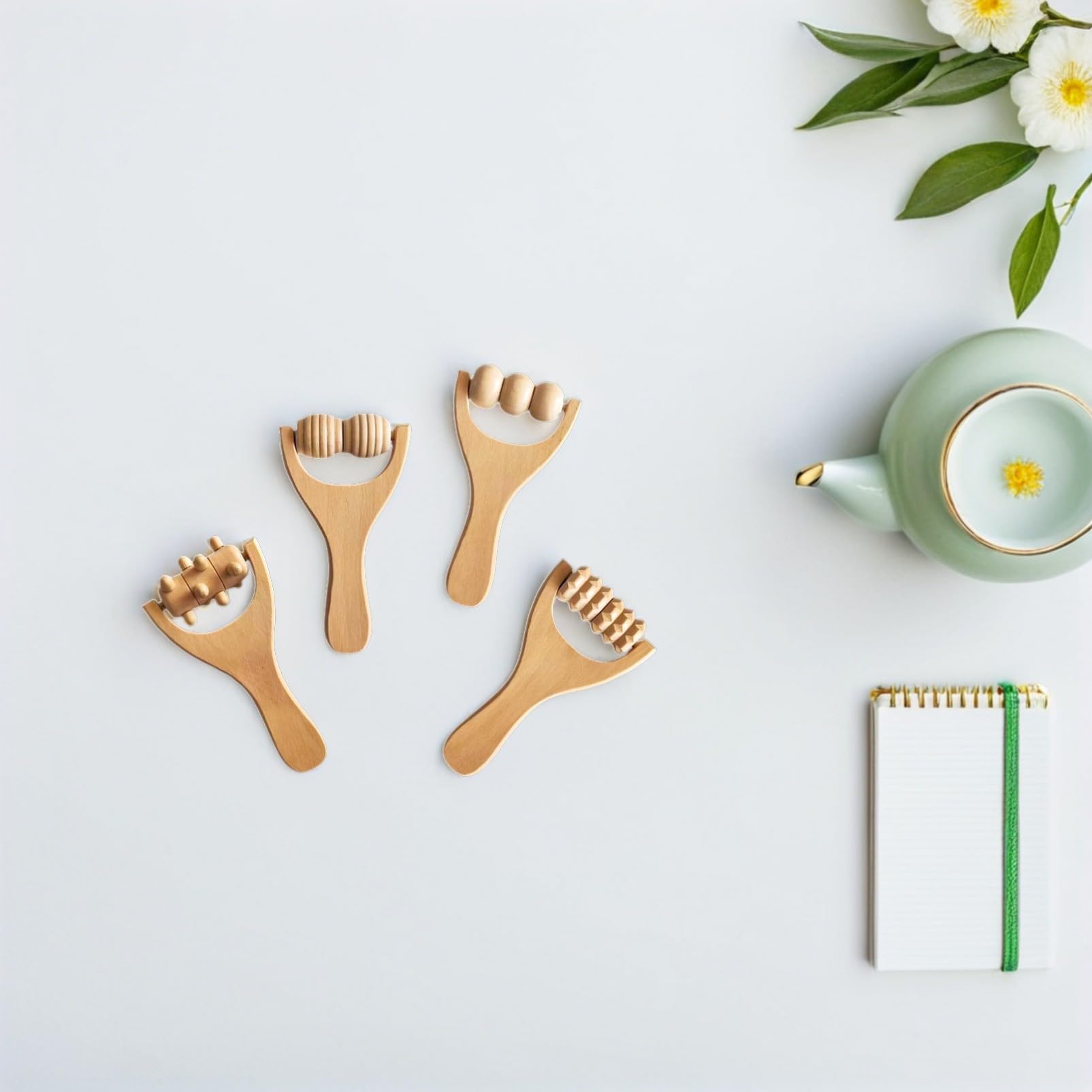 8 piezas Rodillo de Masaje de Madera Herramientas de Masaje Portátiles para Pies Espalda y Cuello Diseño Ergonómico para Relajación Casa Aire