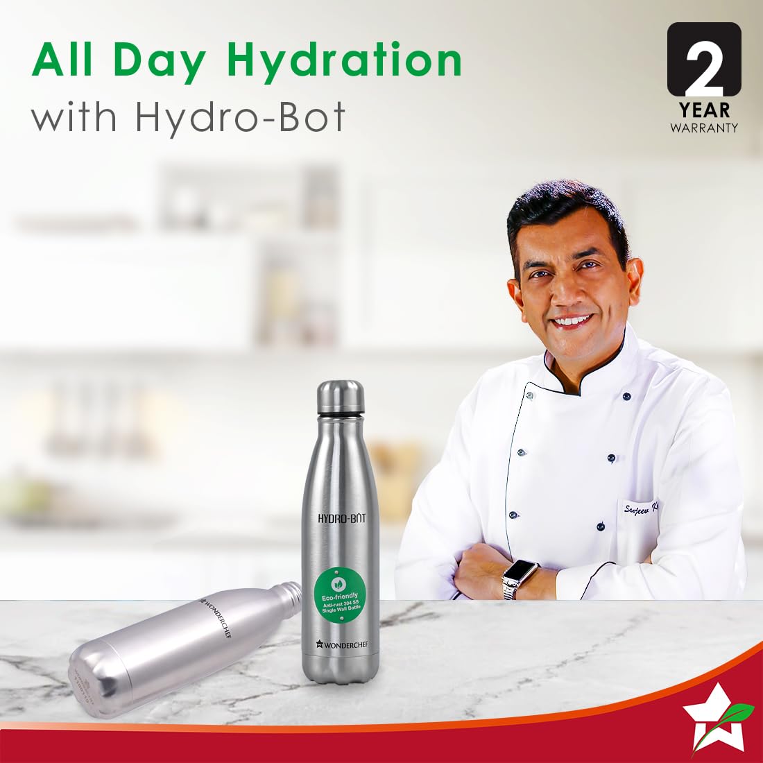 Wonderchef SS Hydro Bot 750 ml I Gift Box Packing I Single Wall I Non-Insulated I 304 Stainless Steel I Non Toxic IBPA Free I Rust Free I Light Weight I Ultra Durable 2 Years Warranty - Image 2 thumbnail