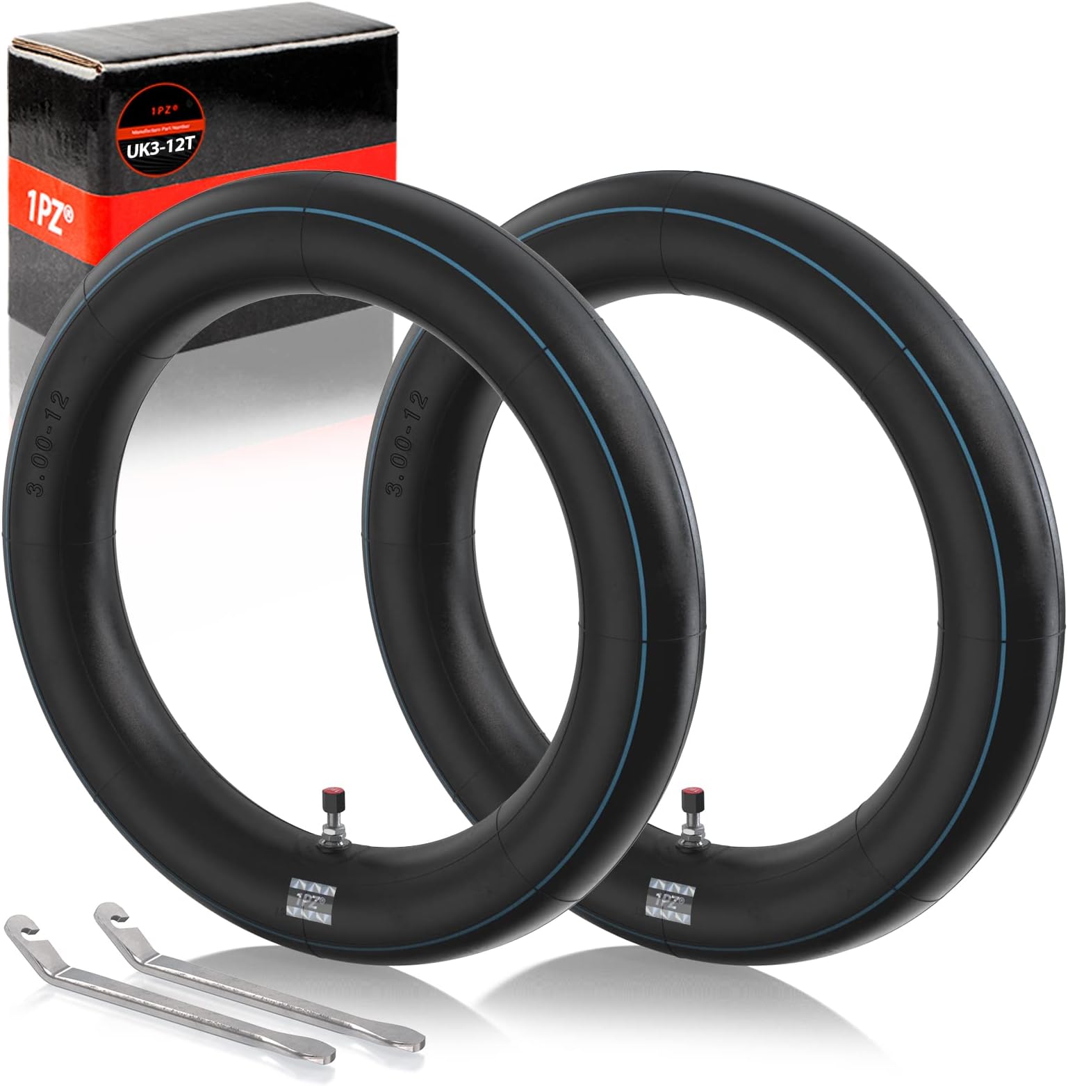 1PZ UK3-12T 2 Pack of 3.00-12 80/100-12" Inner Tube Straight Valve Stem with Tyre Levers Fit for Scooter Dirt Pit Bike Mini Chopper Pocket XR CRF 50 CRF70 TTR 90 TTR110 KLX DRZ 110