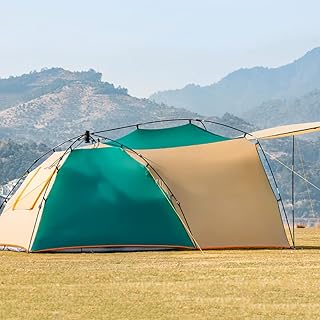 Carpas para acampar 4 personas 124x89x64 pulgadas Pop -up Cardes para adultos 4 hombres carpa, carpa de mochilero con 1 sala de estar+1 dormitorio, carpas familiares para acampar (color: marrón claro)