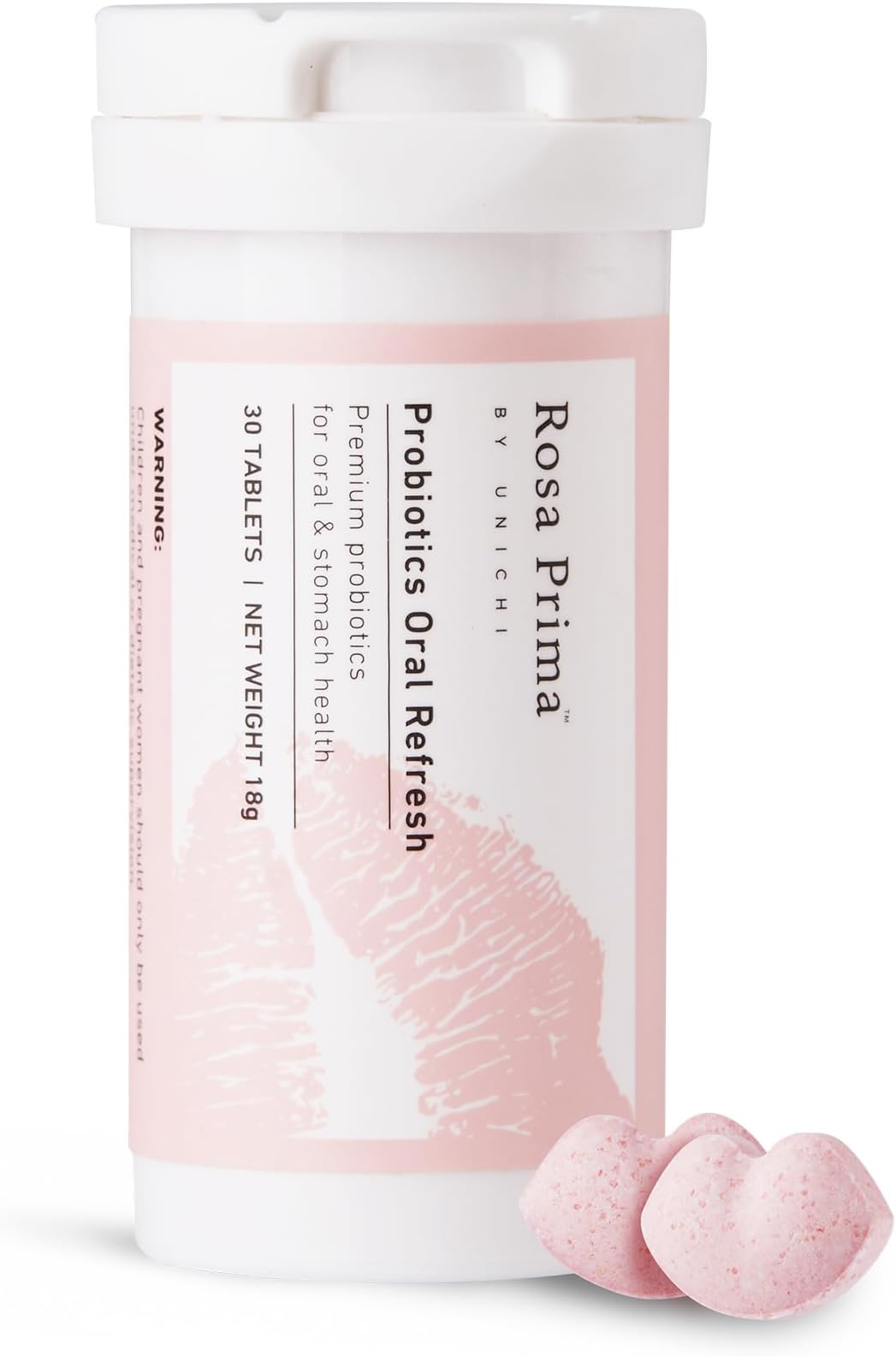 Unichi Oral Refresh Probiotics, Breath Treatment Supplement, Rose & Peach Flavour, 30 Lozenge