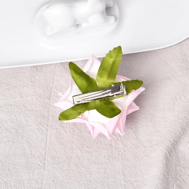 Pink Flowe Hair Clips for Women Rose Bridal Hair Accessories for Girls Rose Wedding Hair Barrette for Thick Hair Bridal Hair Pins Flowers Side Hair Barrettes for Women Brides Bridesmaid Hair Clip - Image 3
