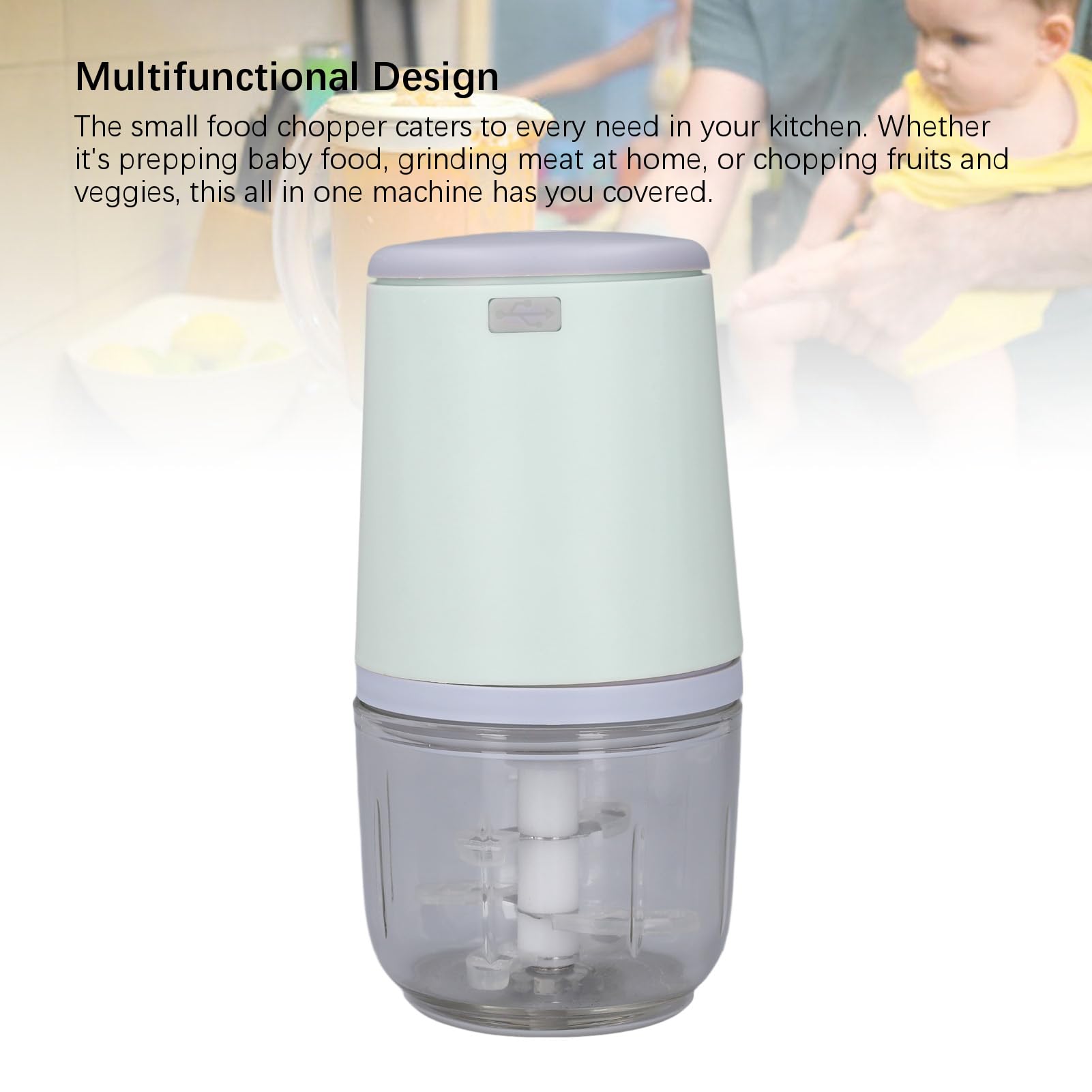Mini Procesador de Alimentos Inalámbrico, Picador Eléctrico Inalámbrico para Verduras, Frutas, Carne, Ajo, Fabricante Portátil de Alimentos para Bebés, Capacidad de 300 Ml, Fácil