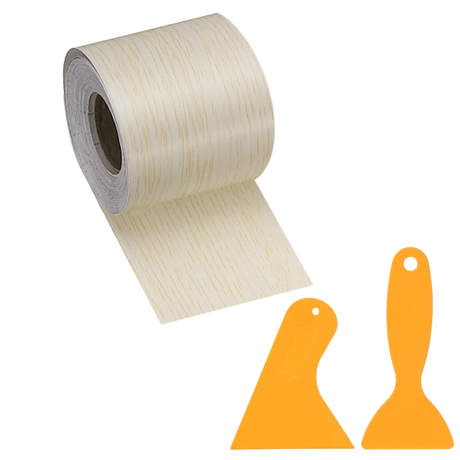 PATIKIL Wood Grain Repair Tape, 2" x 33' Self Adhesive Realistic Wood Tape with Scraper Durable Repair Patch for Furniture Floor Window Door Table DIY Home Decor, White Oak