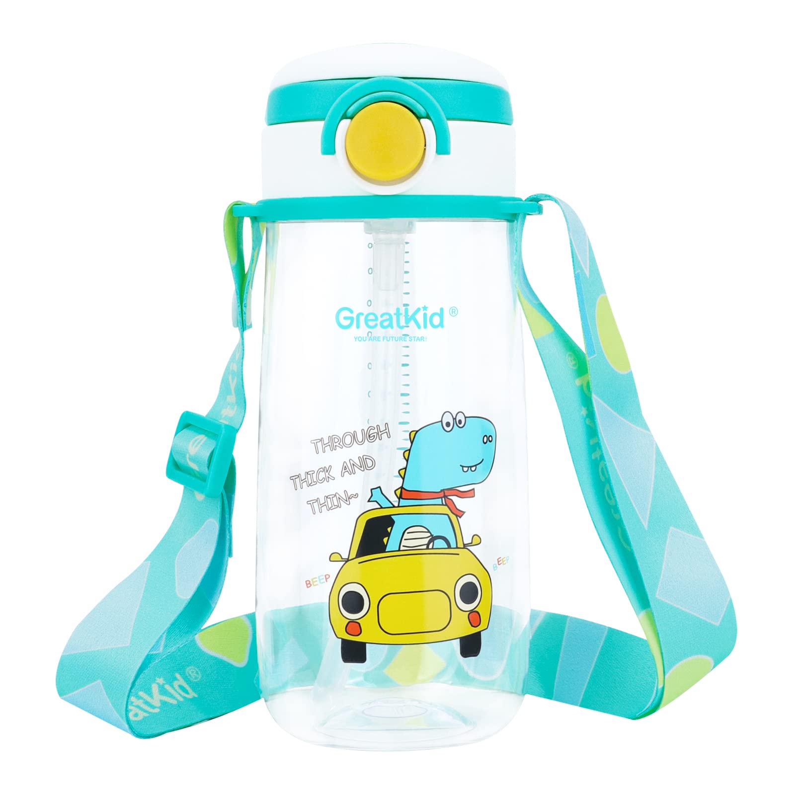 Amazon | GreatKid 子供 水筒 ストロー クリアボトル 漏れない 500ml 