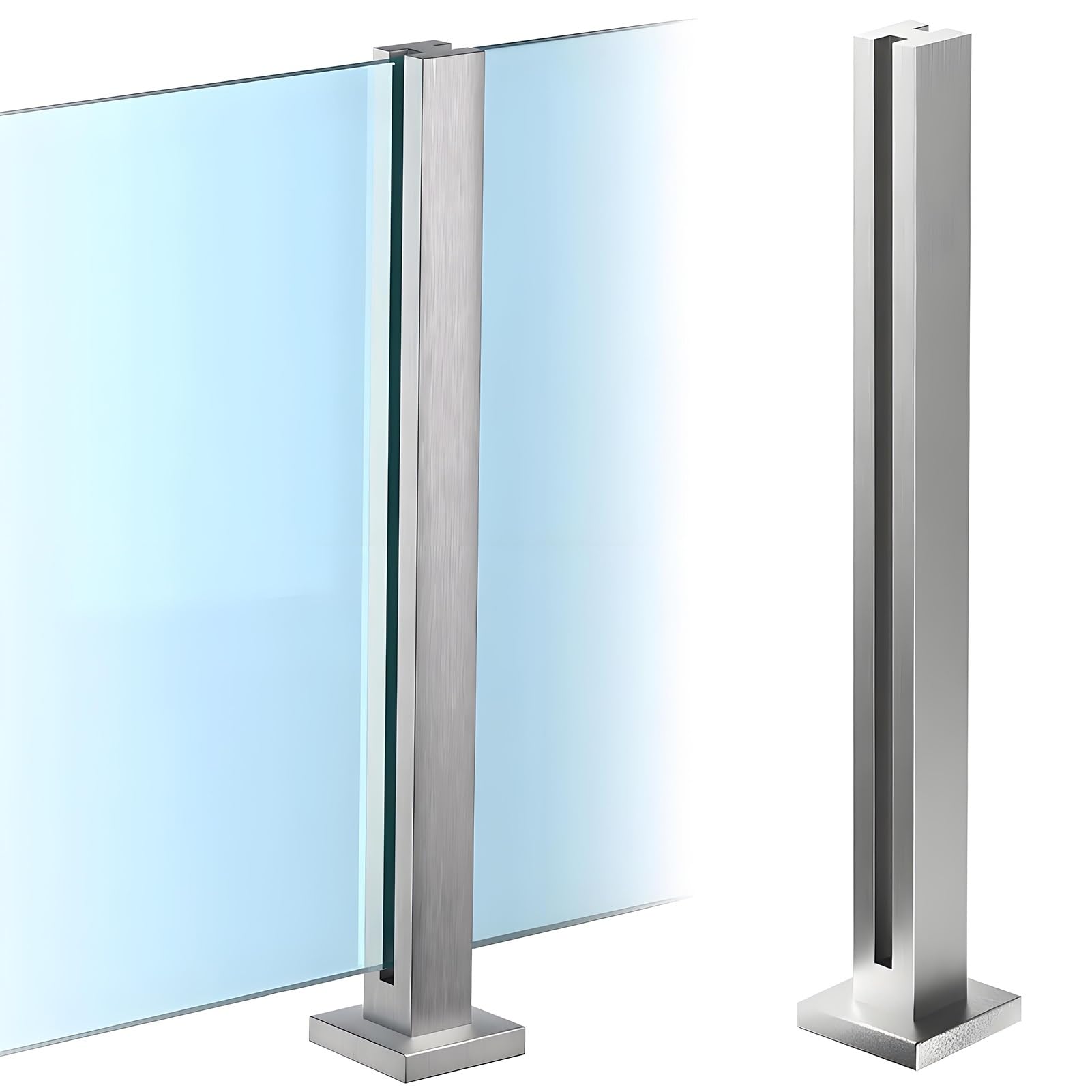 Modern Glass Railing Post, Silver, Tall 31in 41in, 304 Stainless Steel Balustrade Posts System for Indoor Staircase, Loft, Balcony & Outdoor Deck Platform(Mid Post,35in/89cm)