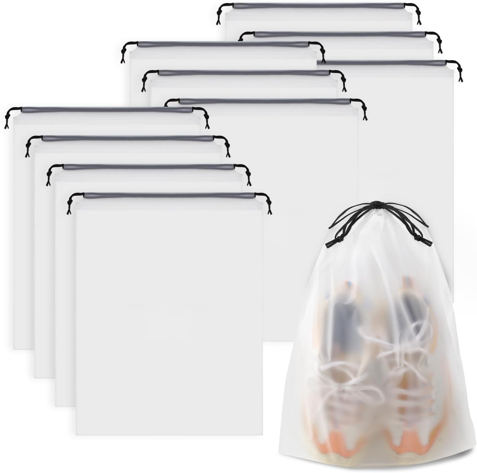 Shoe Bags for Travel, Drawstring Packing Bags, Dustproof Portable Storage Bag for Men and Women, Clear, Large, 10 Pack