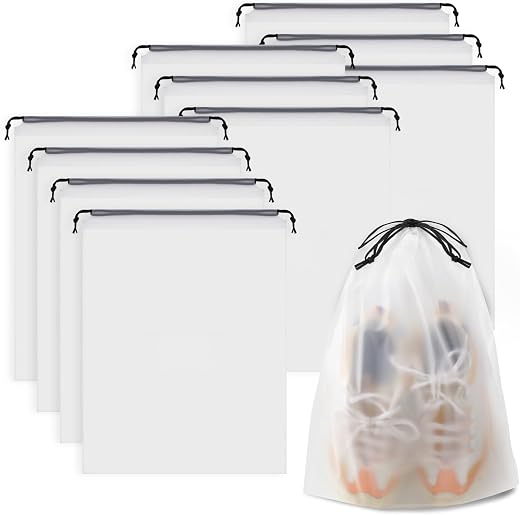 Shoe Bags for Travel, Drawstring Packing Bags, Dustproof Portable Storage Bag for Men and Women, Clear, Large, 10 Pack