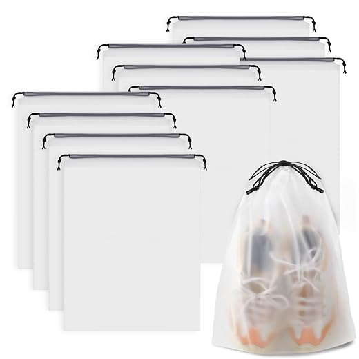 COIDEA Clear Shoe Bags for Travel 10 PCS, 15.7" x 11.8" Drawstring Travel Shoe Bags for Packing, Waterproof Dustproof Portable Travel Shoe Storage Bag for Men and Women