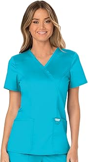 CherokeeScrubs for Women Mock Wrap Top with 3 Pocket, Back Princess Seams WW610