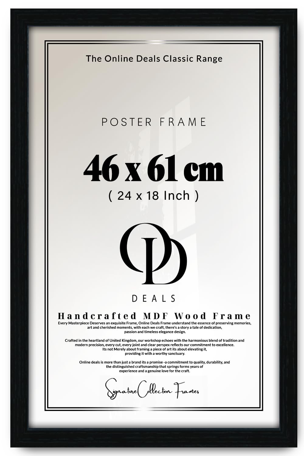 OD Deals 46x61 cm (18.1x24.0 Inch / 460x610 mm) MDF Poster Frame | Modern Flat Wall Frame with Shatterproof Acrylic Front | Engineered Wood Picture Frame for Home & Office Display (Black)