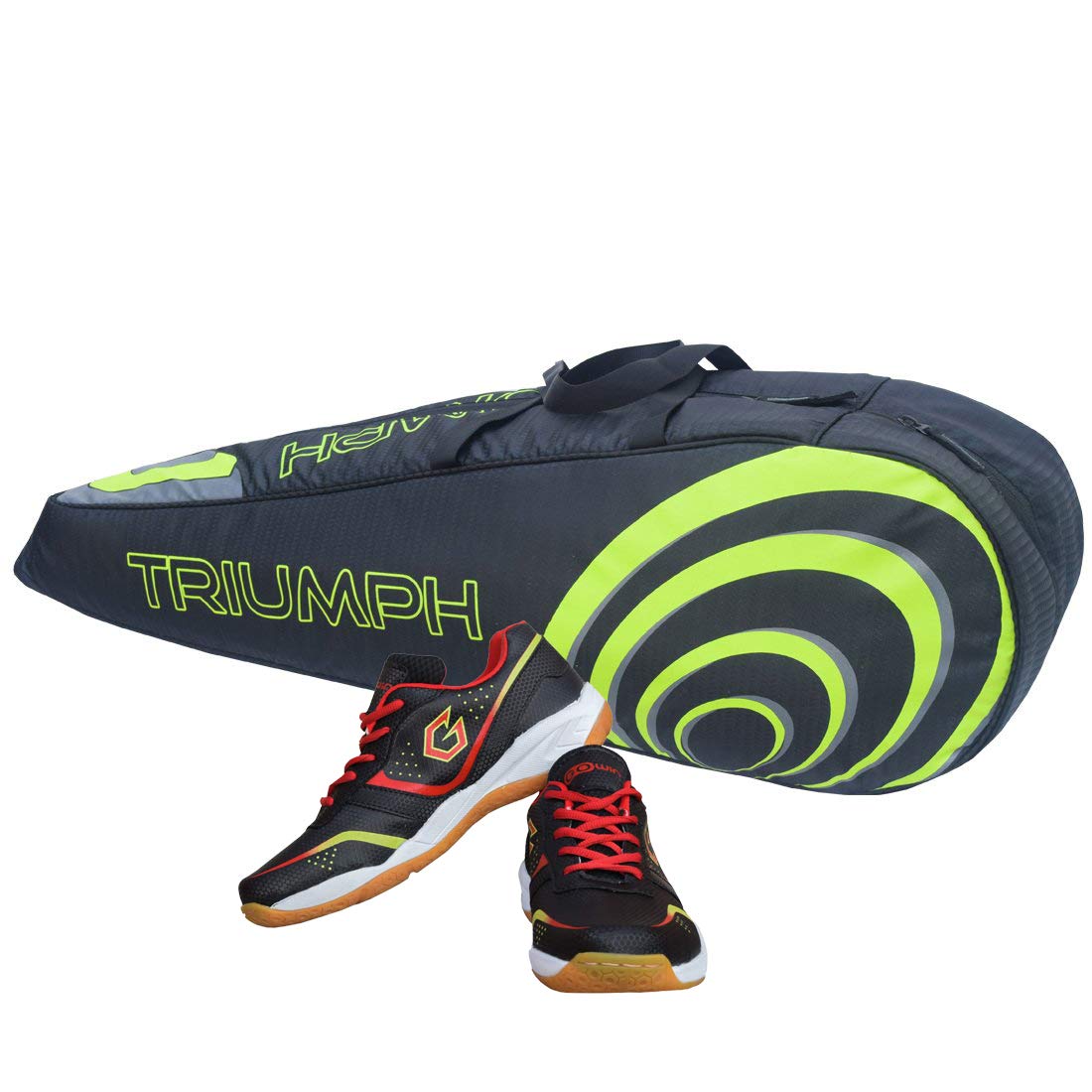 Gowin Badminton Shoe Smash Black Size-7 with Triumph Badminton Bag 304 Black/Lime-image-11