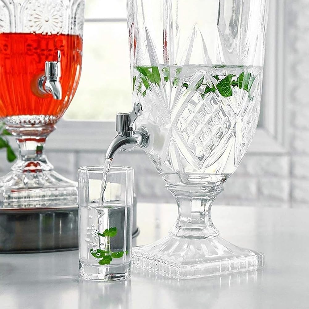 3 litri dispenser for acqua, bicchieri bevande in vetro a forma di calice con rubinetto PC, dispenser detersivo for bucato trasparenti(D)
