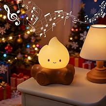 Cute Small Campfire Night Light, Flickering Candle Flame Night Lights, 4 Kinds of White Noise, Adjustable Brightness, Get Up, Feed Bedside Lamp, Gift for Boys and Girls